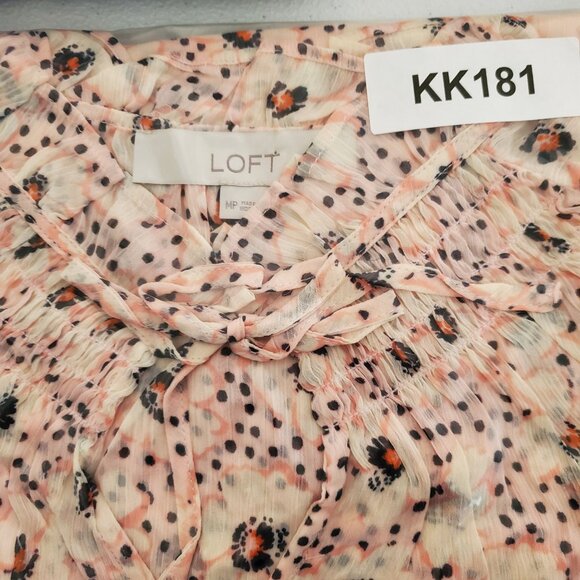 Loft Womens Pink Floral Smocked Blouse And Tank Size M Petite Round Ruffle Neck - Picture 9 of 9